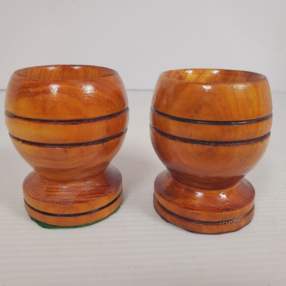 VTG Monkey Pod Barware Goblets Set Hand-Turned Wooden Cups MCM Hawaiian Drinkwar - Picture 2 of 11